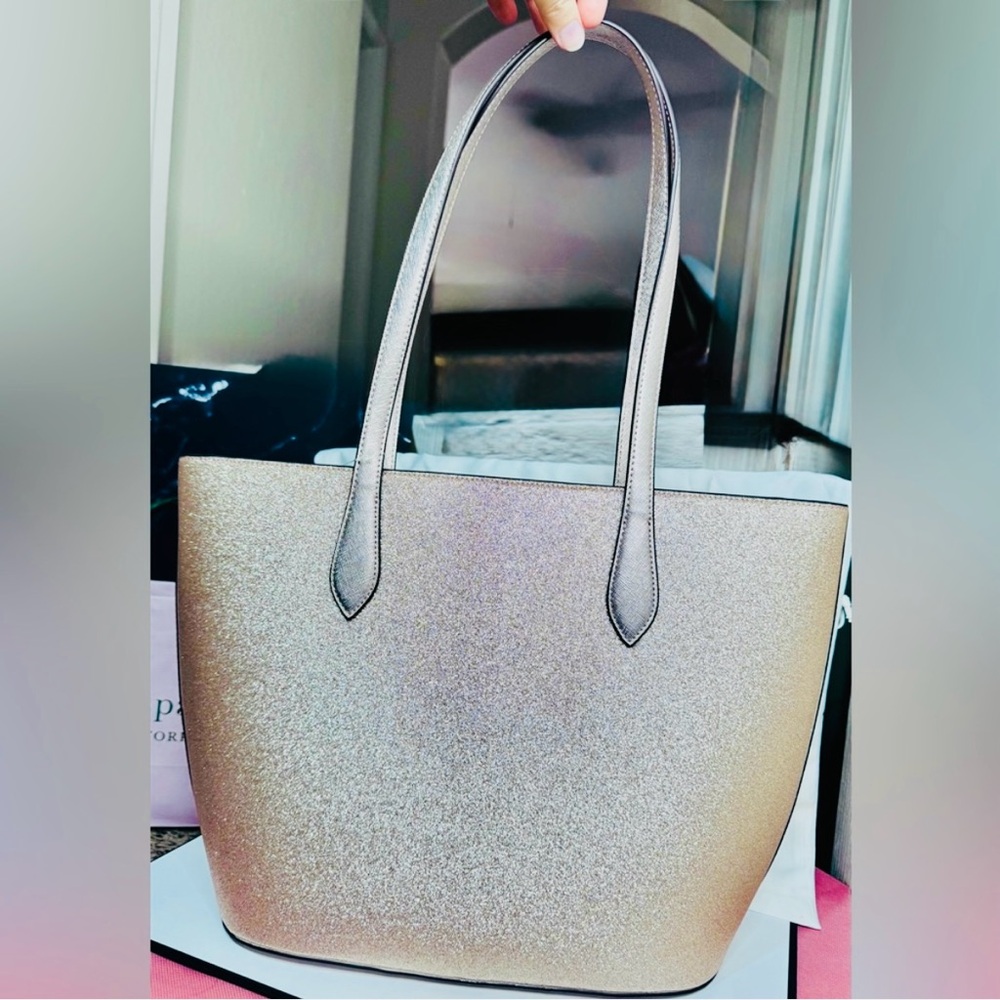 Kate Spade Lrg Gold Glitter Tote Shoulder Bag NWT - Picture 9 of 17